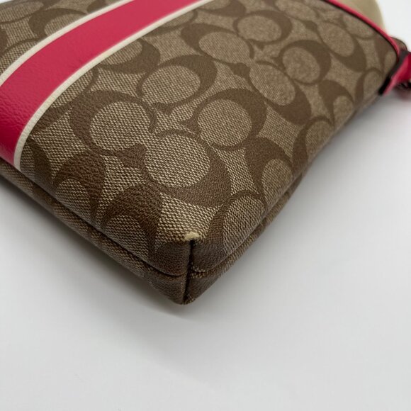 Coach Brown Coated Canvas Signature Pink Stripe Swingpack Bag - Picture 7 of 13